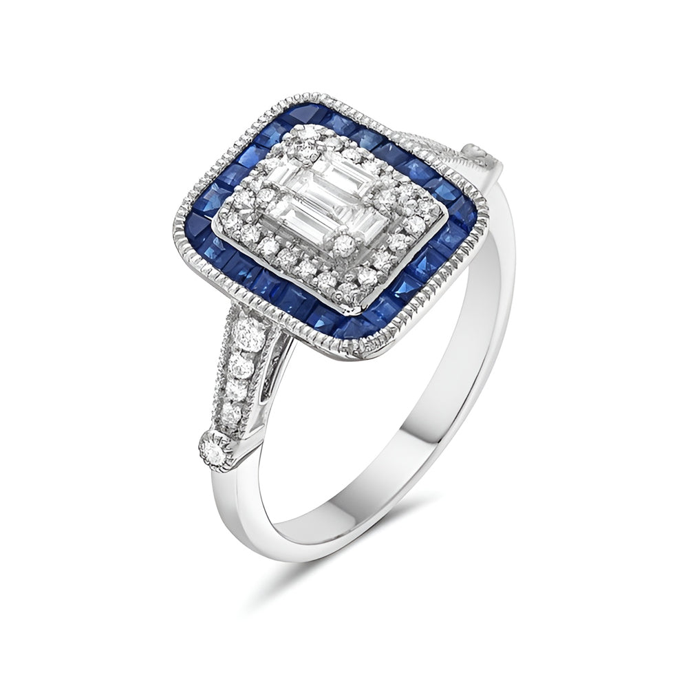 Diamond & Sapphire Deco Ring