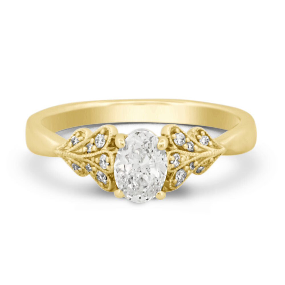 Oval Scalloped Shoulder Engagement Ring