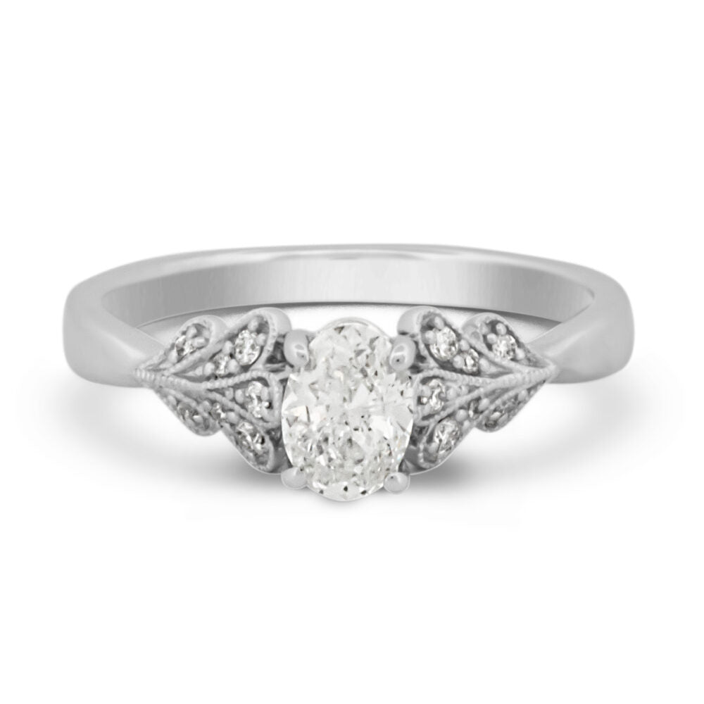 Oval Scalloped Shoulder Engagement Ring