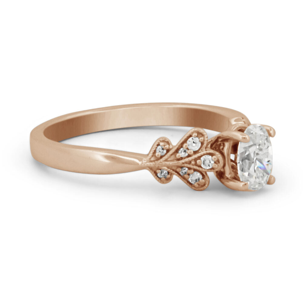 Oval Scalloped Shoulder Engagement Ring