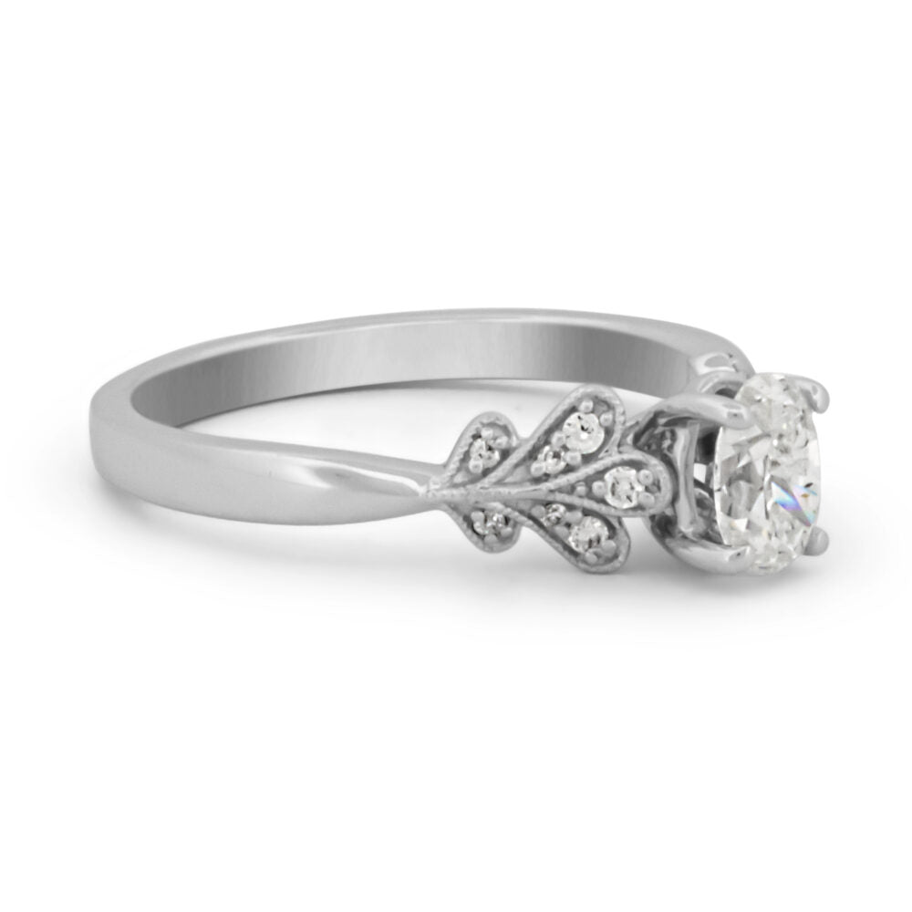 Oval Scalloped Shoulder Engagement Ring