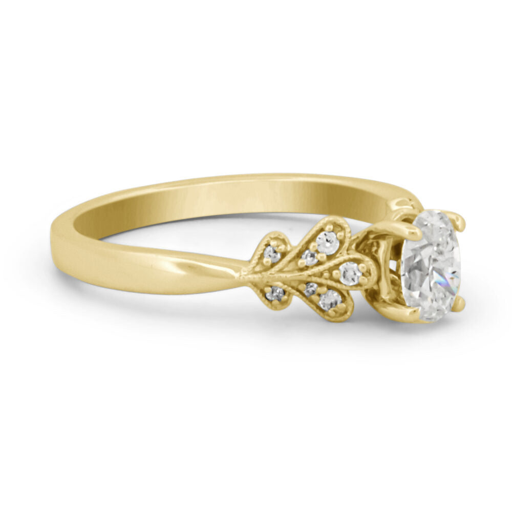 Oval Scalloped Shoulder Engagement Ring