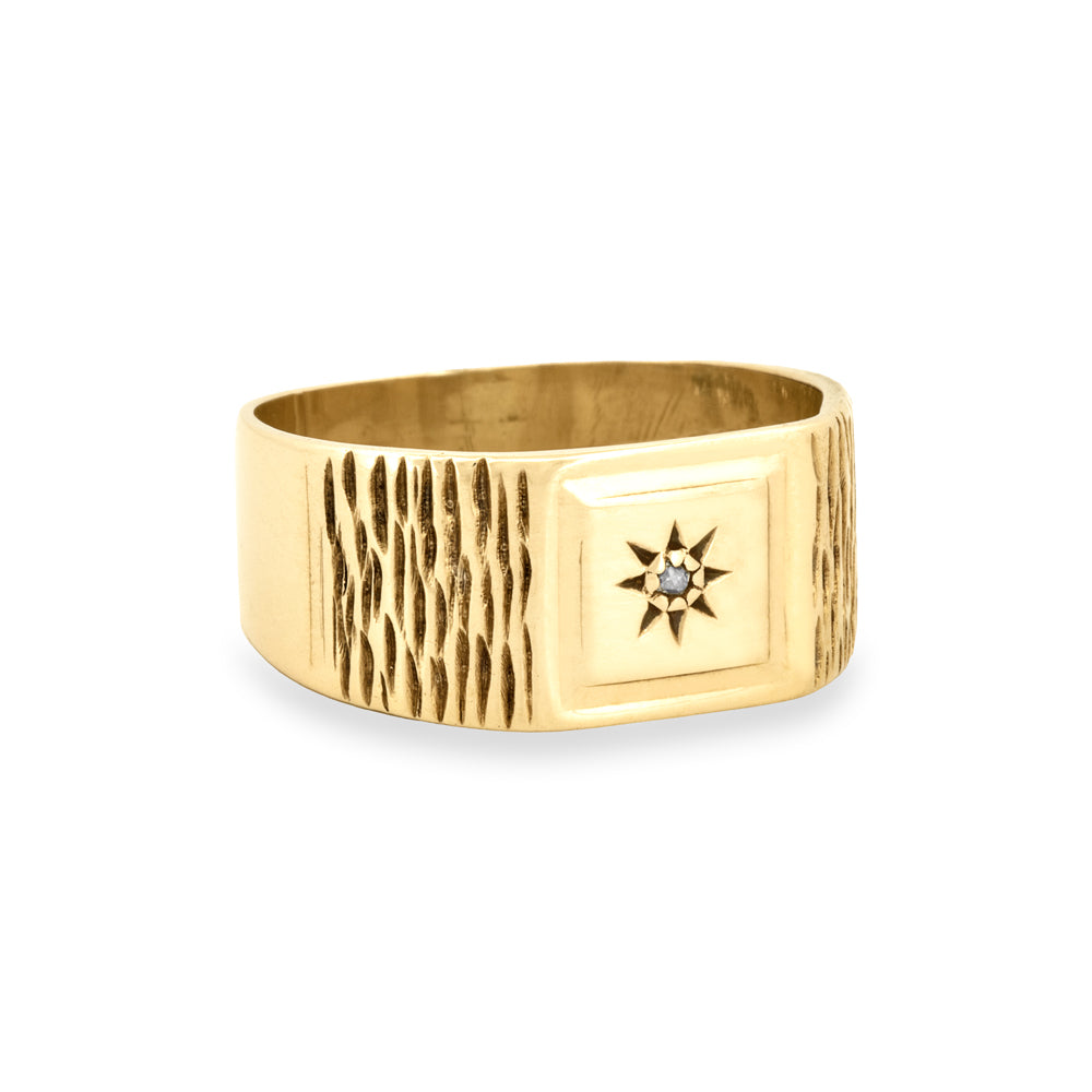 Vintage 9k Gold Rough Cut Diamond Ring