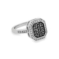 A white gold octagonal ring featuring a black diamond pavé center with a halo of small diamonds, set against a plain white background.