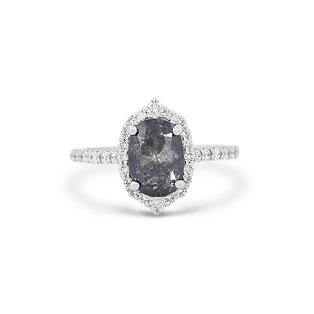 Oval Salt & Pepper Diamond Engagement Ring