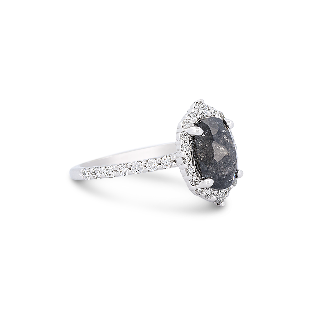 Oval Salt & Pepper Diamond Engagement Ring