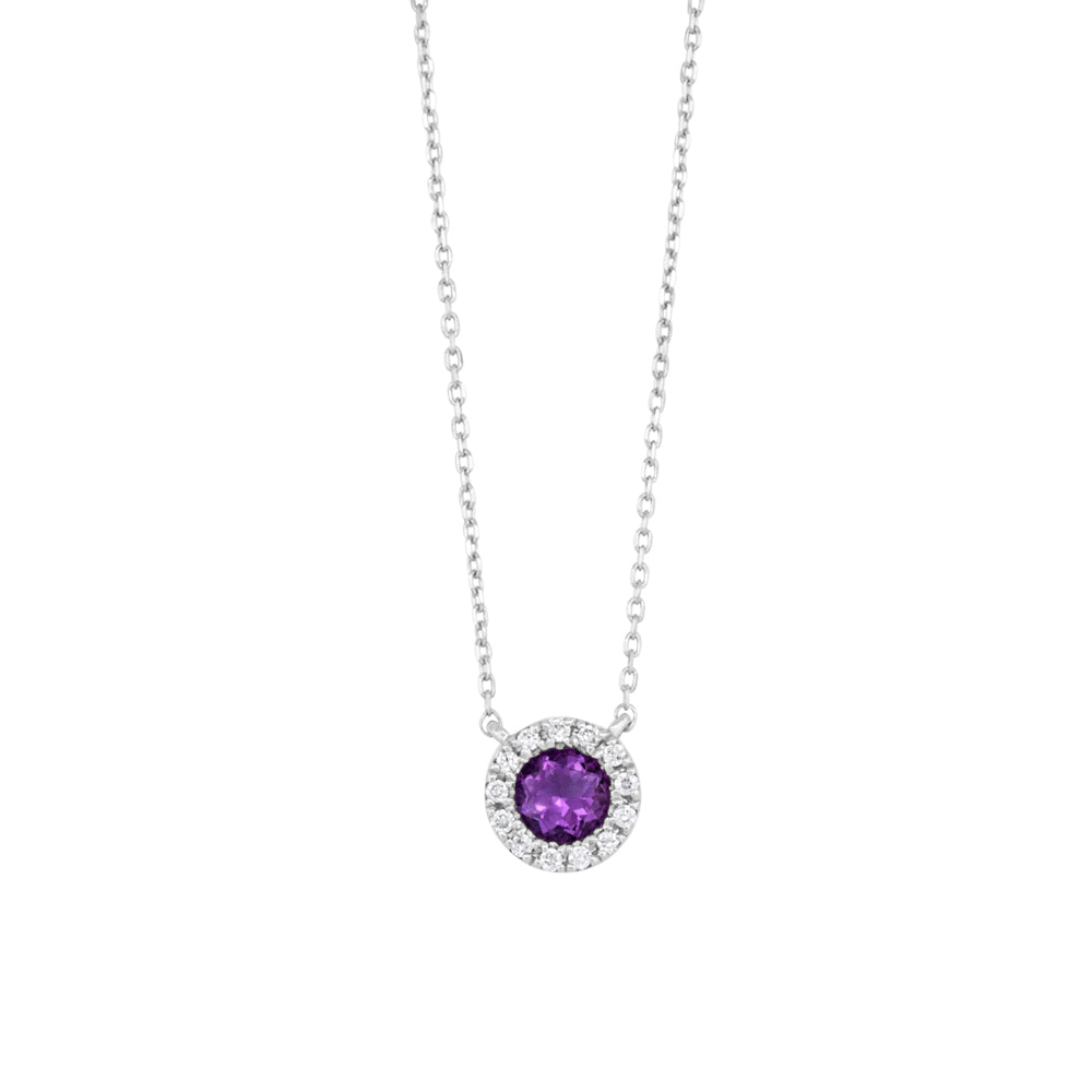 Amethyst & Diamond Halo Necklace