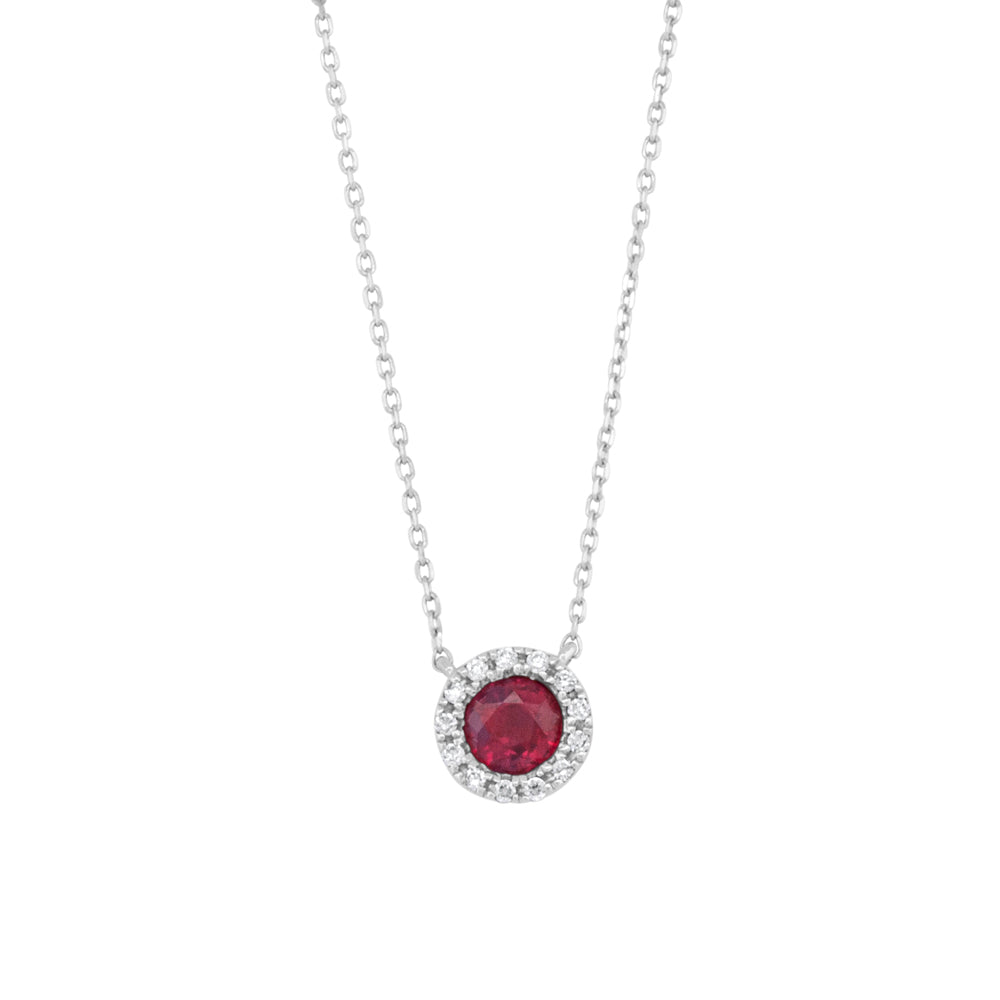 Ruby & Diamond Halo Necklace