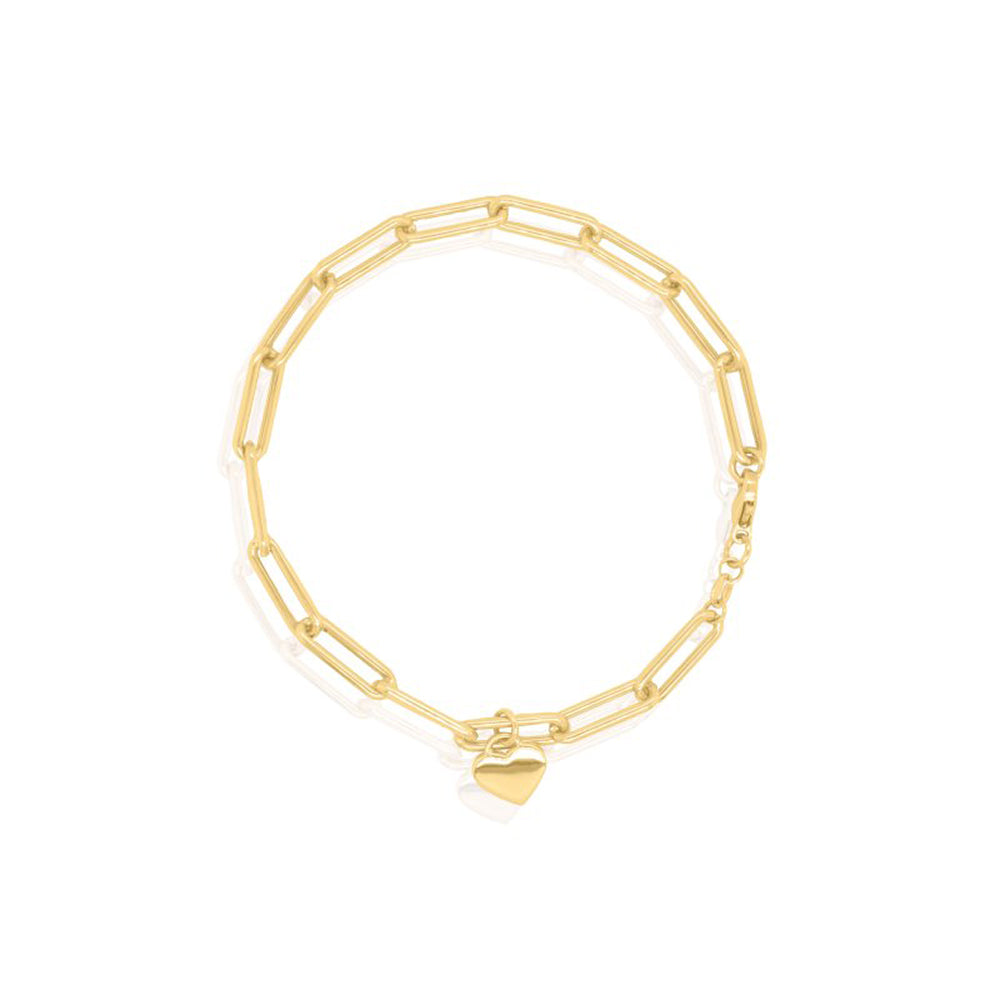Gold Paperclip & Heart Bracelet