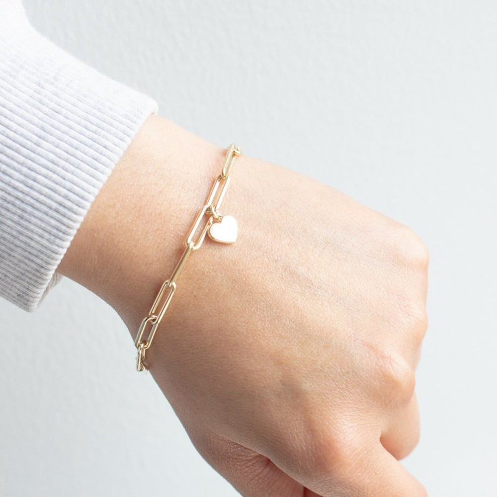 Gold Paperclip & Heart Bracelet
