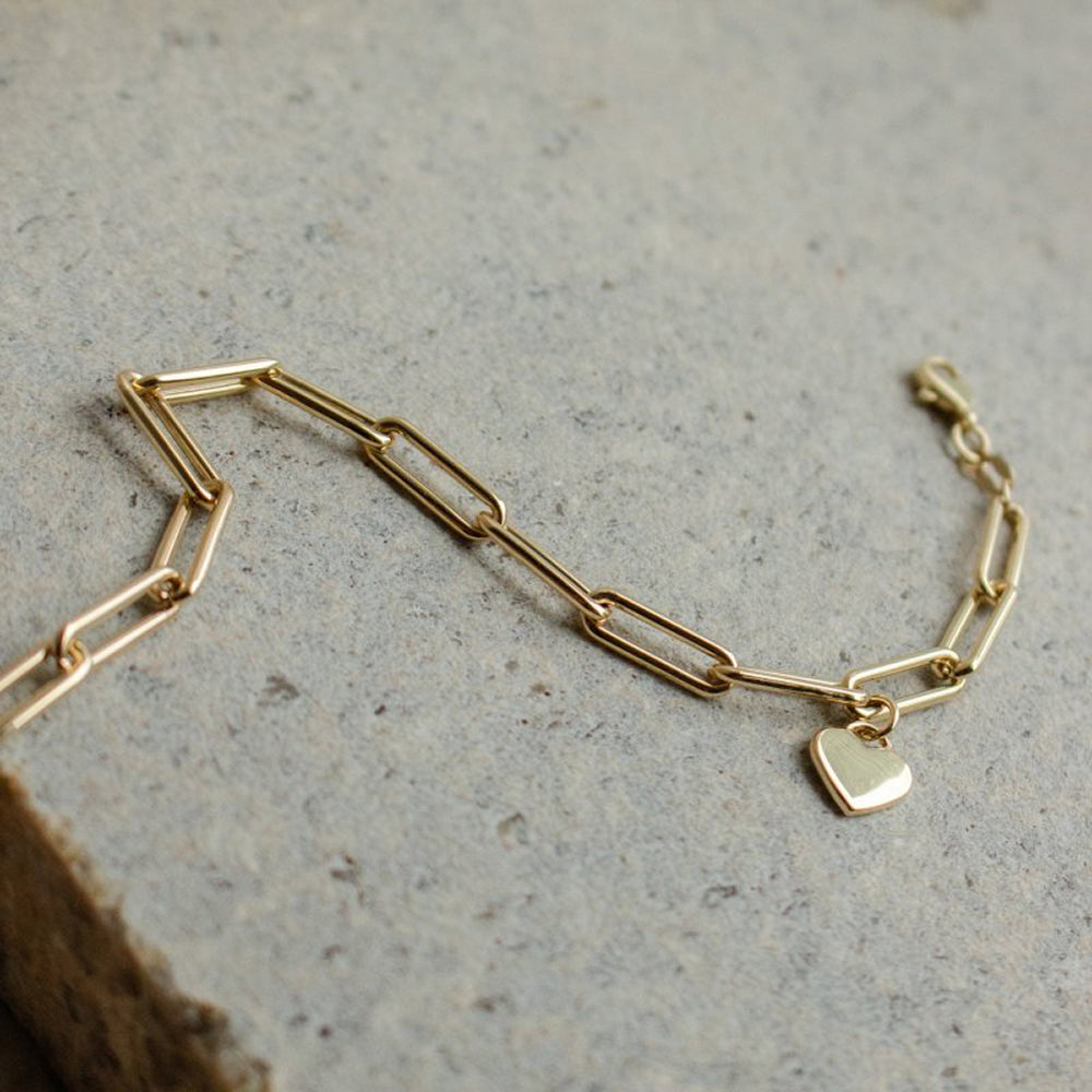 Gold Paperclip & Heart Bracelet