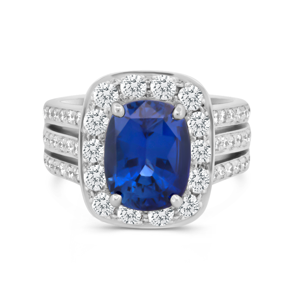 Sapphire & Diamond Halo Ring