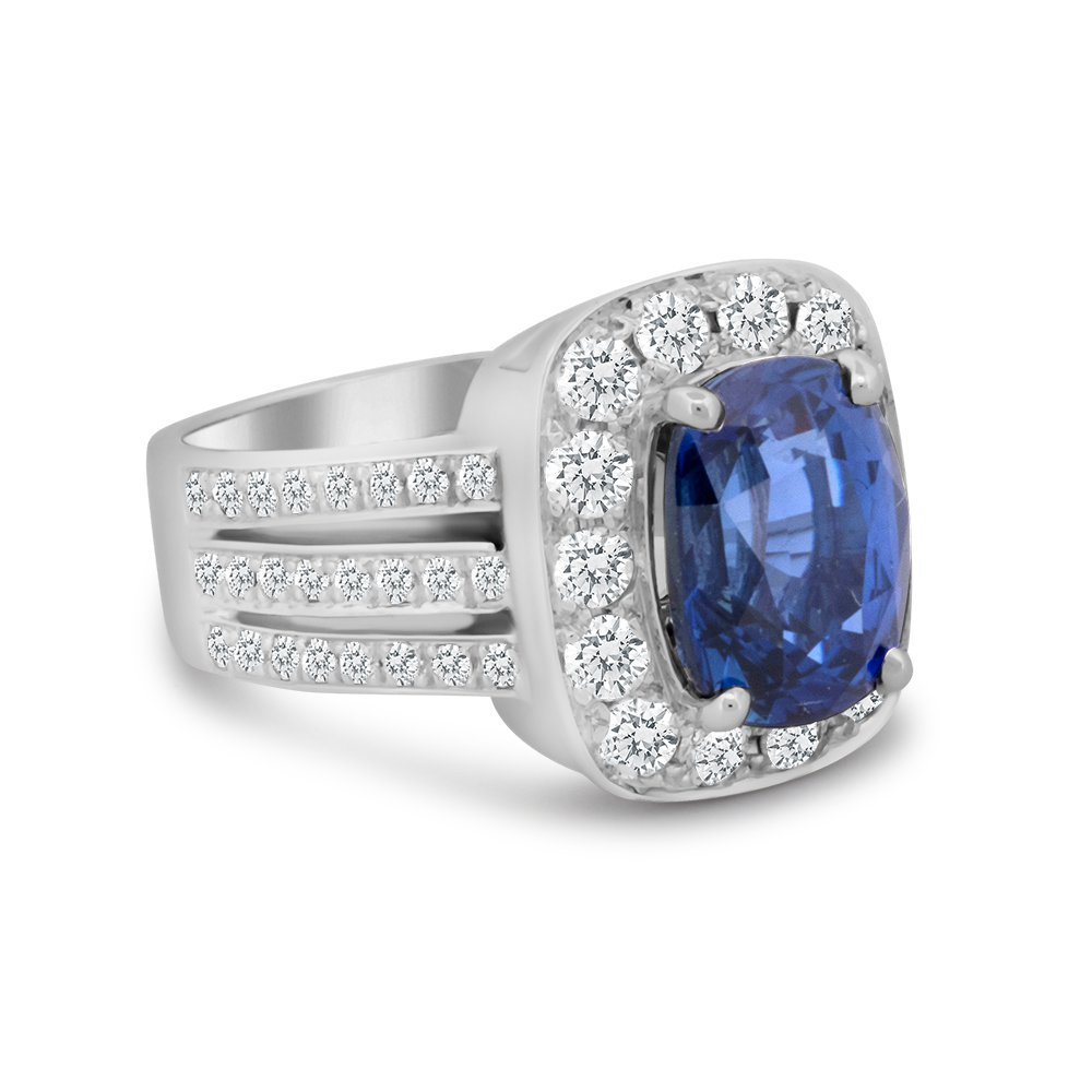 Sapphire & Diamond Halo Ring