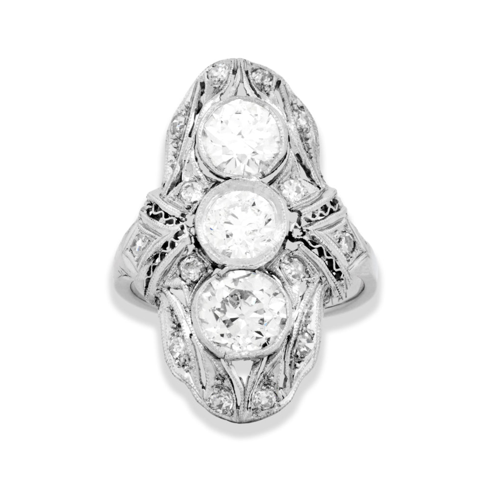Antique Platinum & Diamond Cocktail Ring 3.13ctw