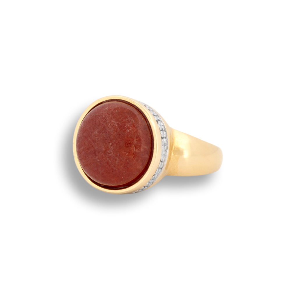 Red Chalcedony & Diamond Ring