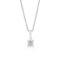A white gold necklace with a small geometric pendant set with four diamonds, shown against a plain white background.