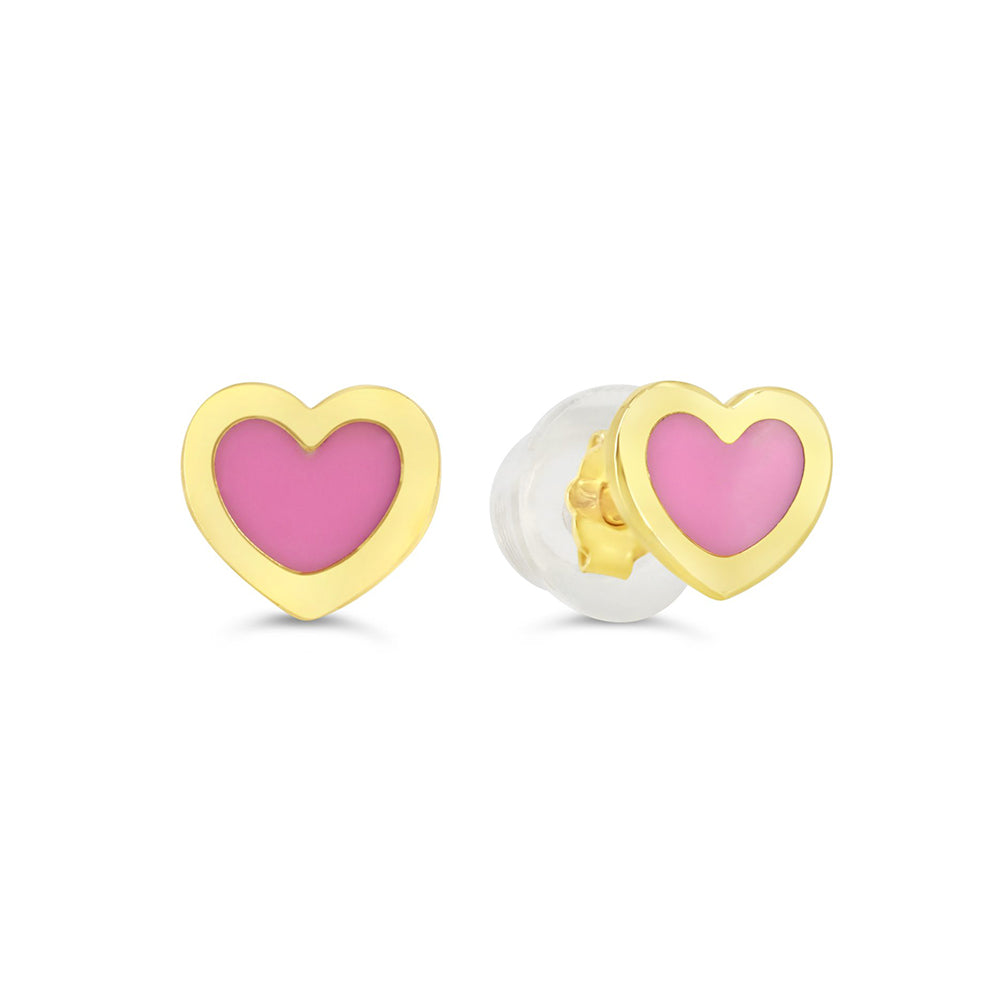 Gold Heart Enamel Studs