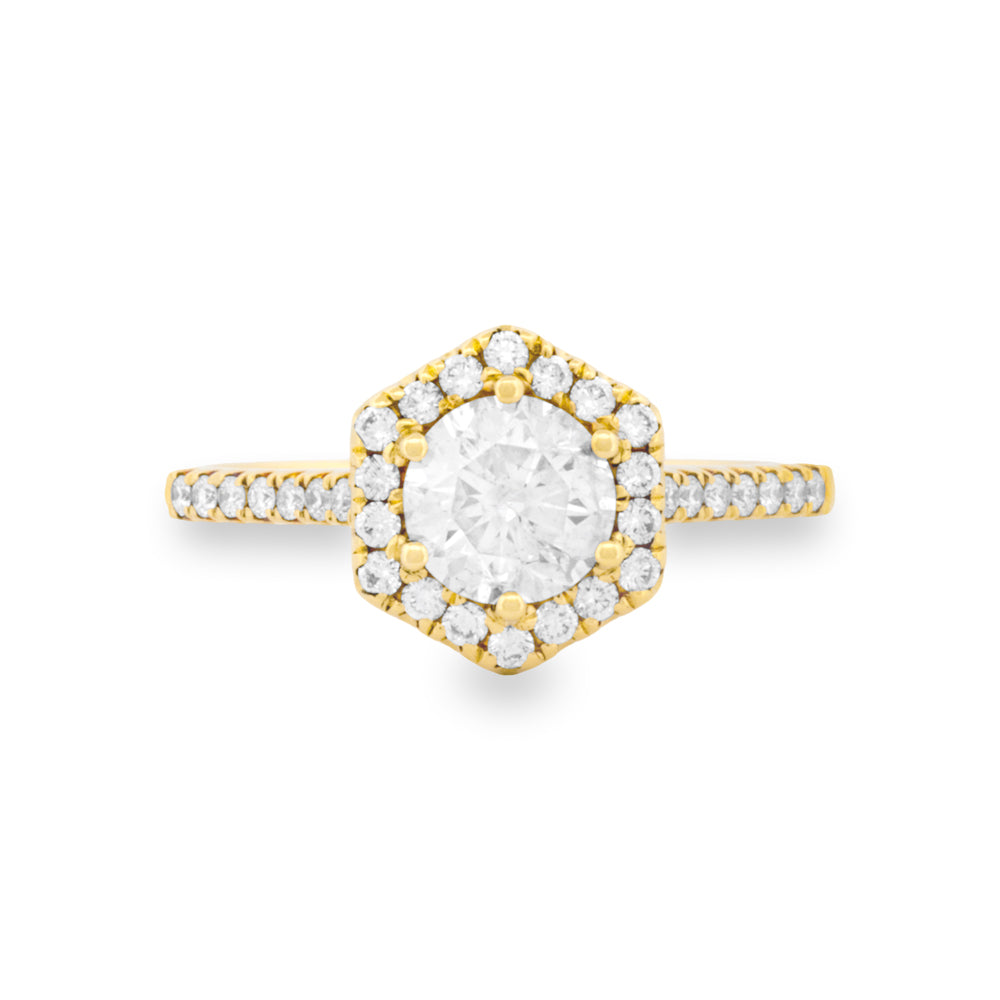 Hexagon Halo Diamond Engagement Ring