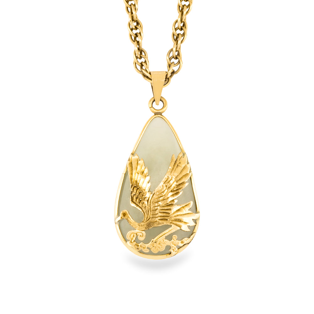Gold Jadeite Crane Necklace