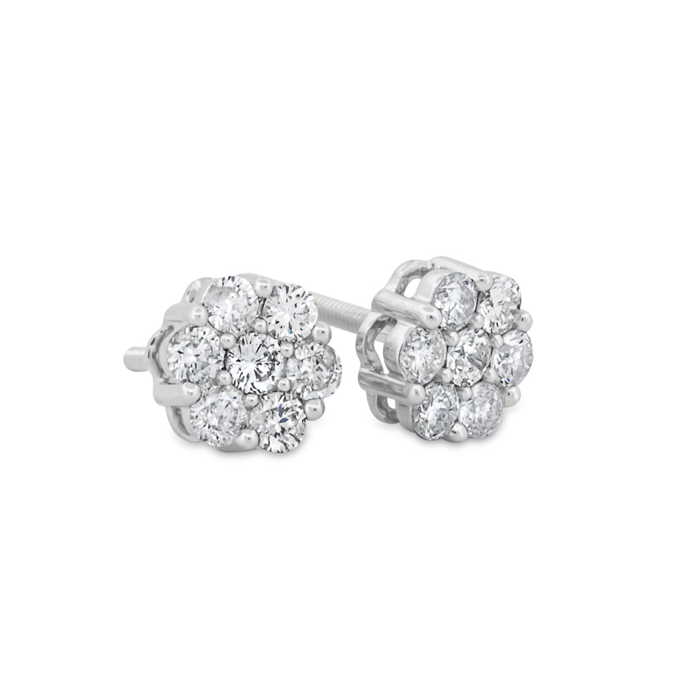 Screwback Cluster Diamond Studs 0.75ctw