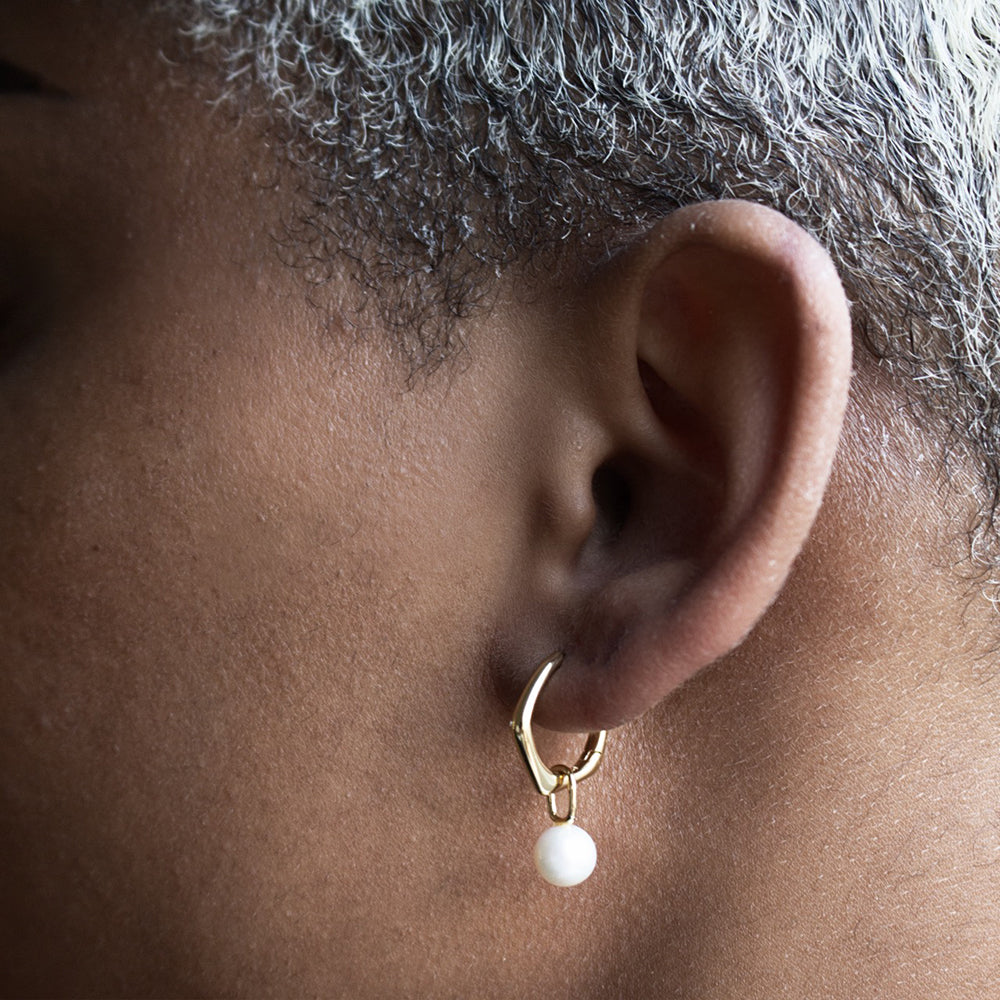 Gold Vermeil Pearl Dangle Huggies