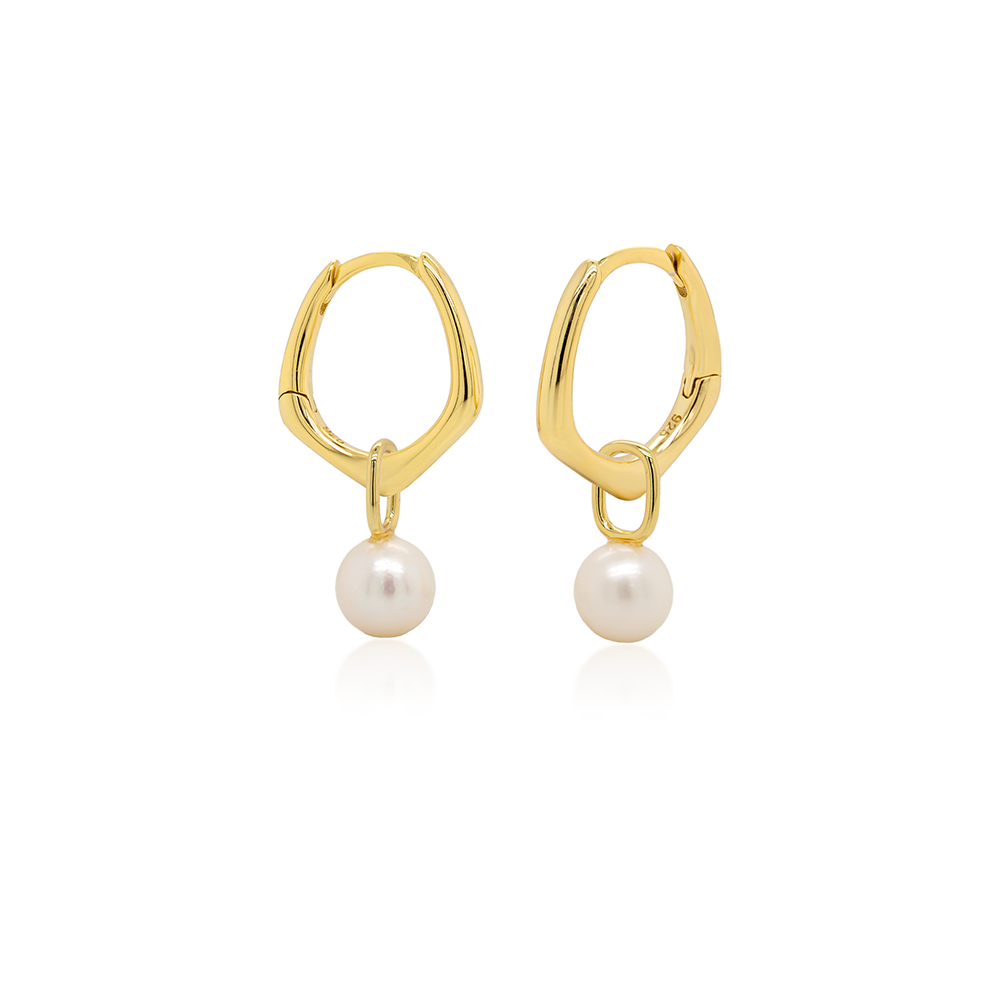 Gold Vermeil Pearl Dangle Huggies