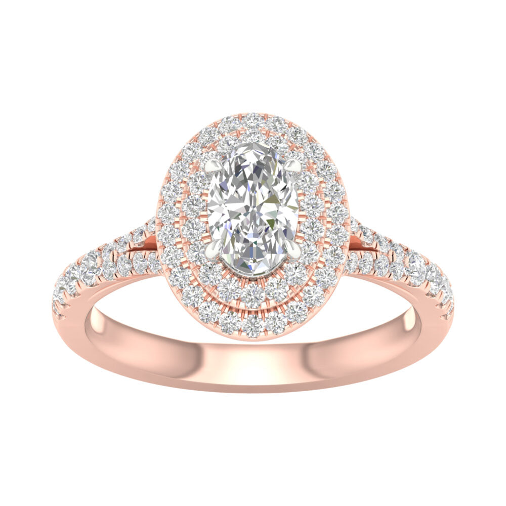 Lab-Grown Oval Double Halo Ring