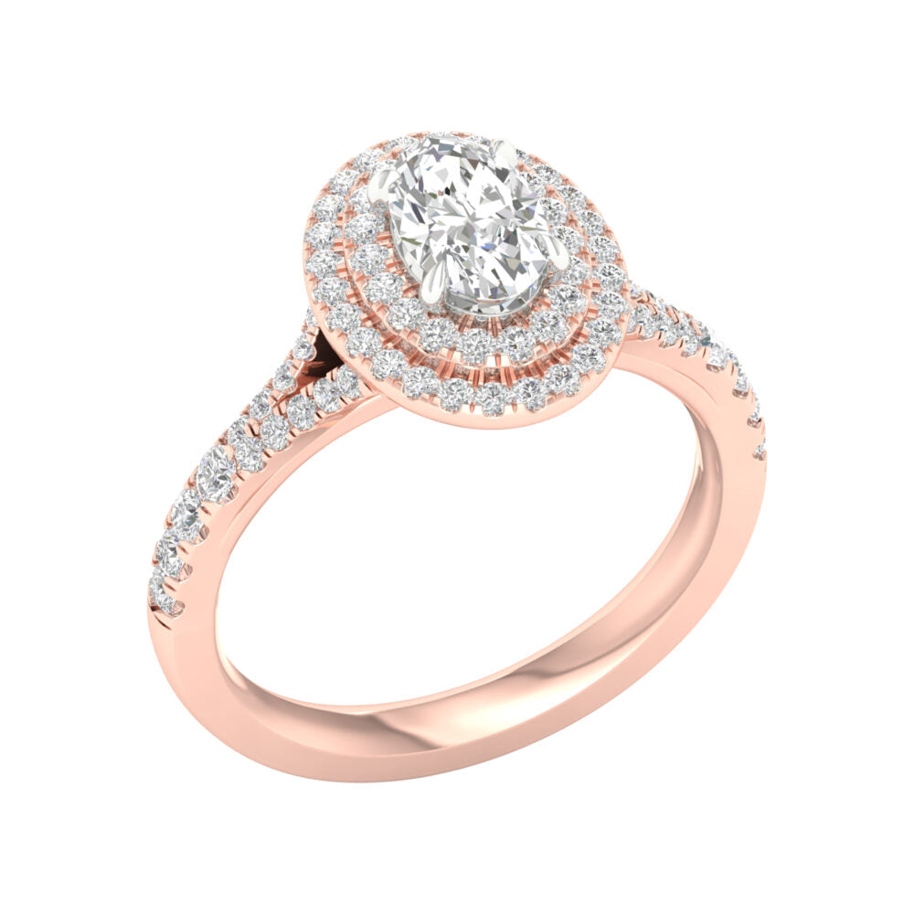 Lab-Grown Oval Double Halo Ring