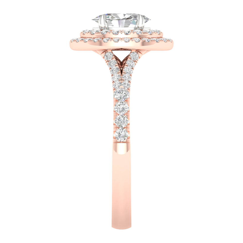Lab-Grown Oval Double Halo Ring
