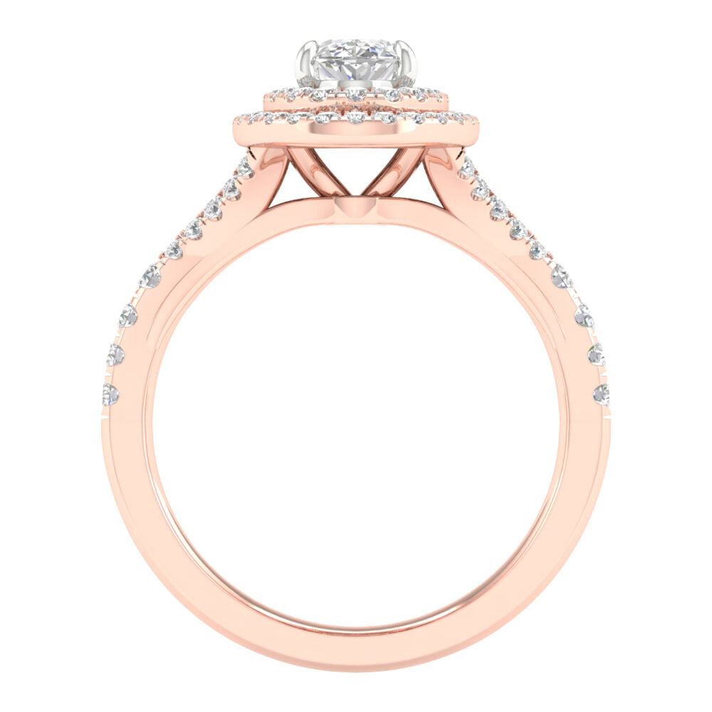 Lab-Grown Oval Double Halo Ring