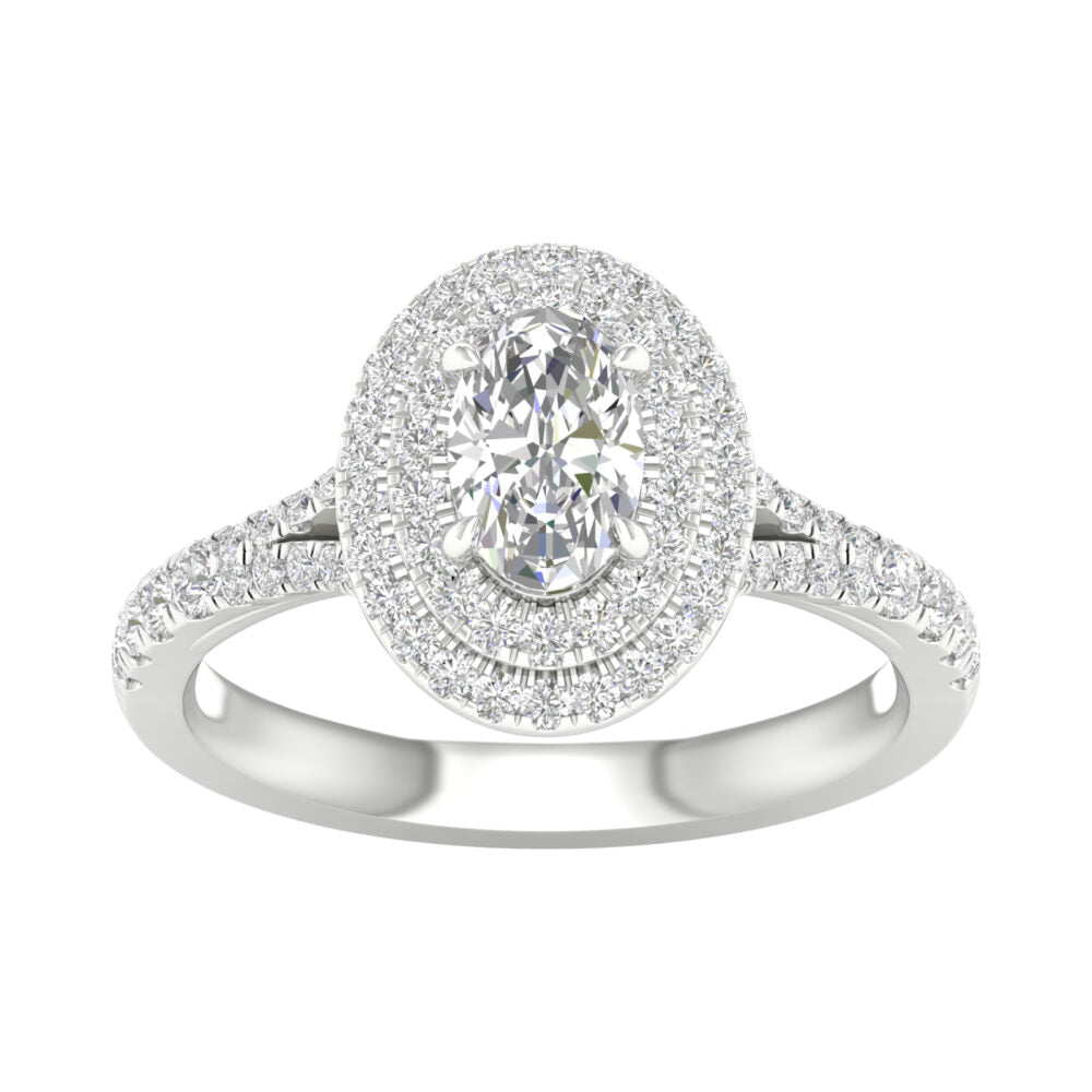 Lab-Grown Oval Double Halo Ring