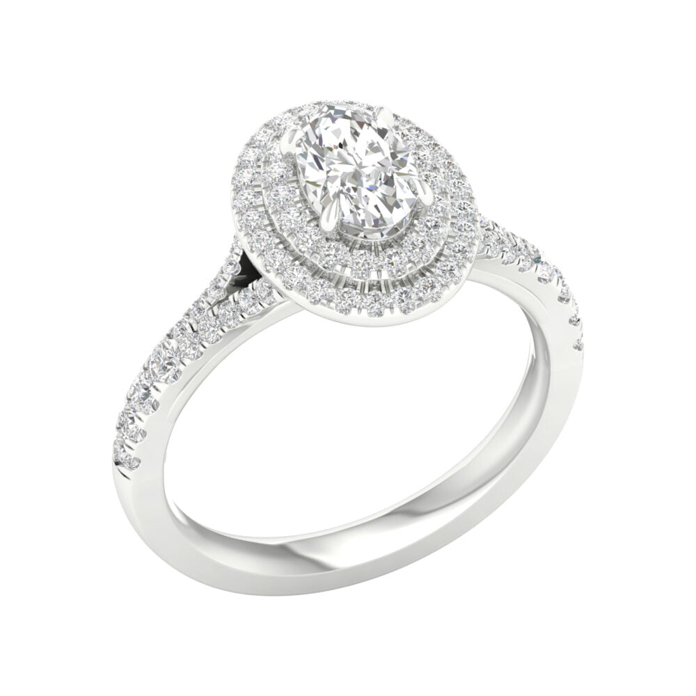 Lab-Grown Oval Double Halo Ring