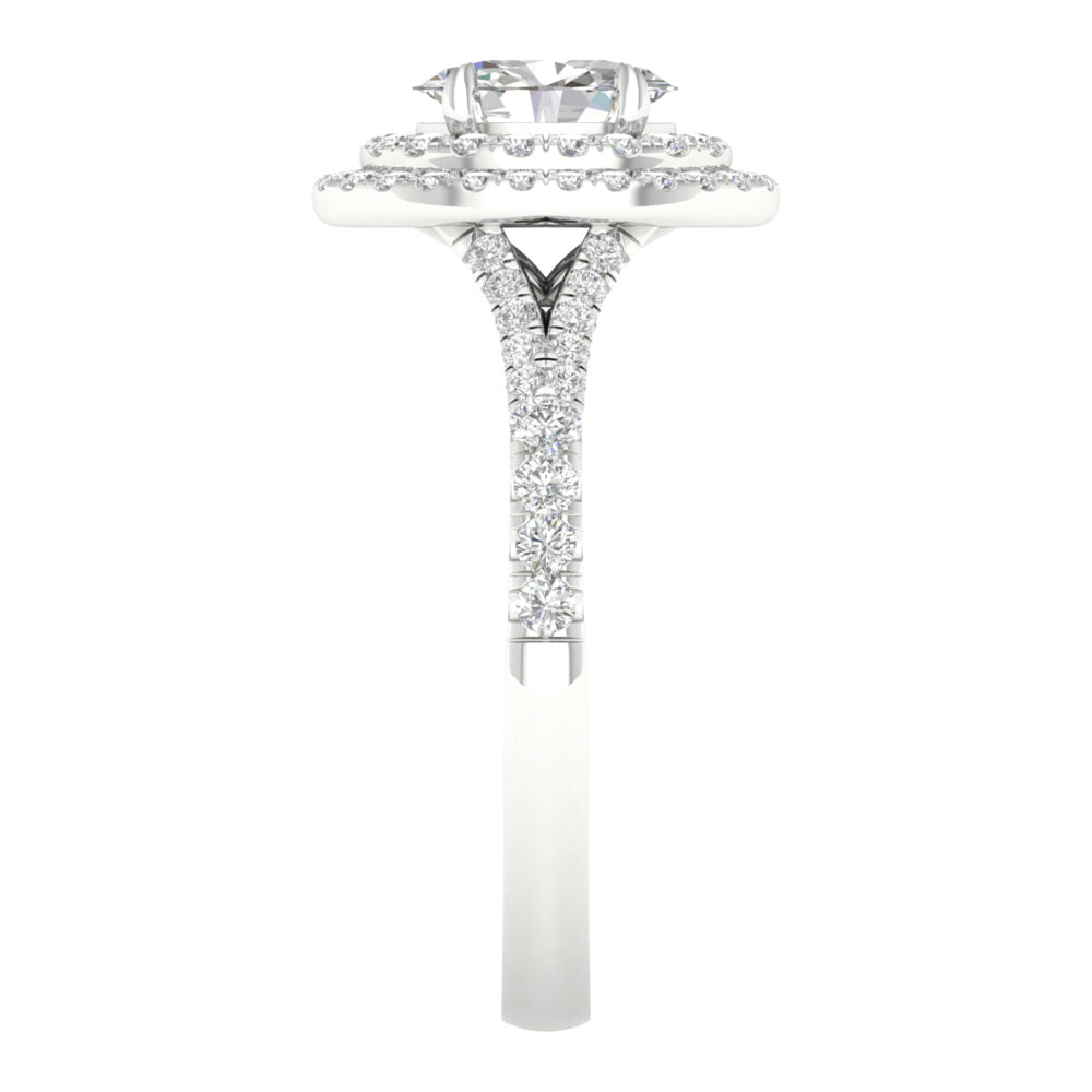 Lab-Grown Oval Double Halo Ring