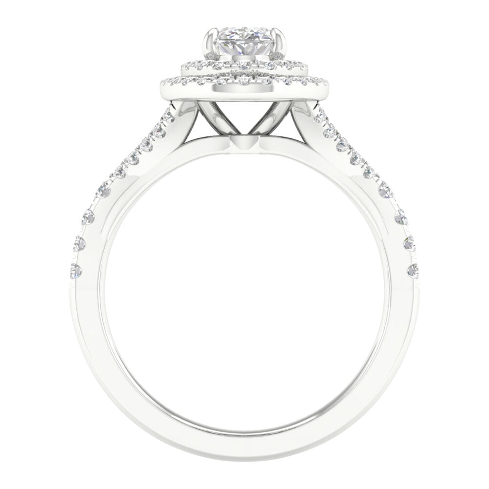 Lab-Grown Oval Double Halo Ring