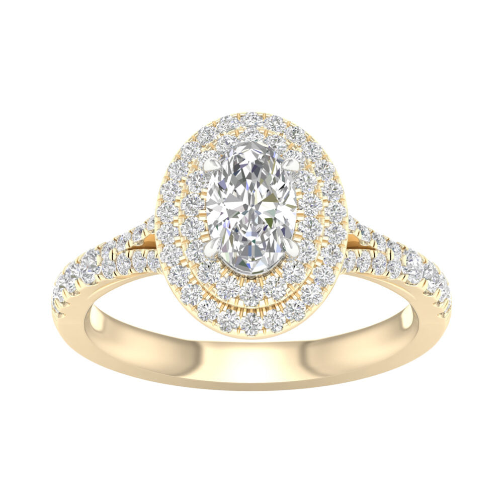 Lab-Grown Oval Double Halo Ring