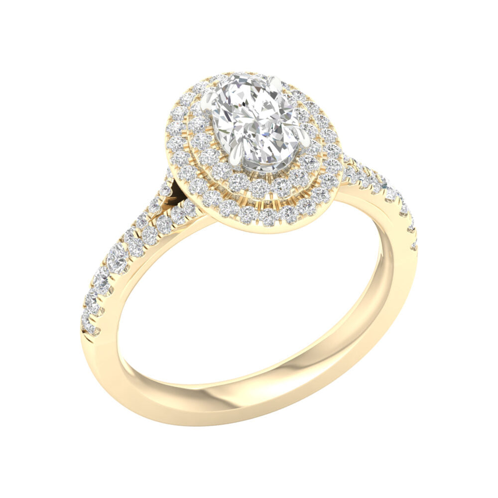 Lab-Grown Oval Double Halo Ring