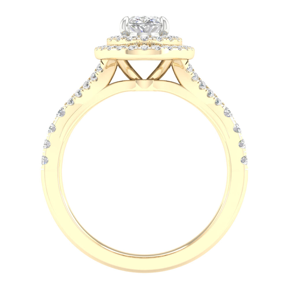 Lab-Grown Oval Double Halo Ring