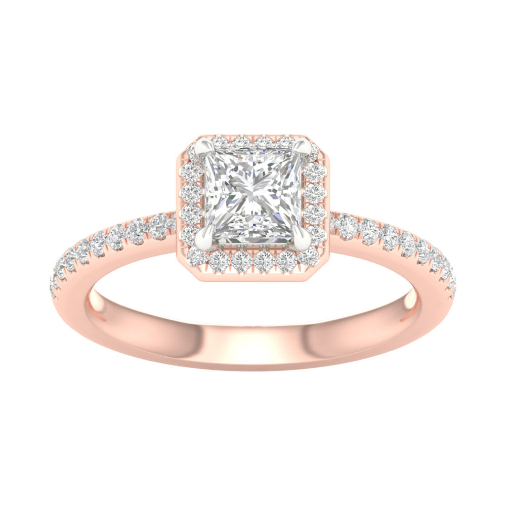 Lab-Grown Princess Cut Diamond Halo Ring