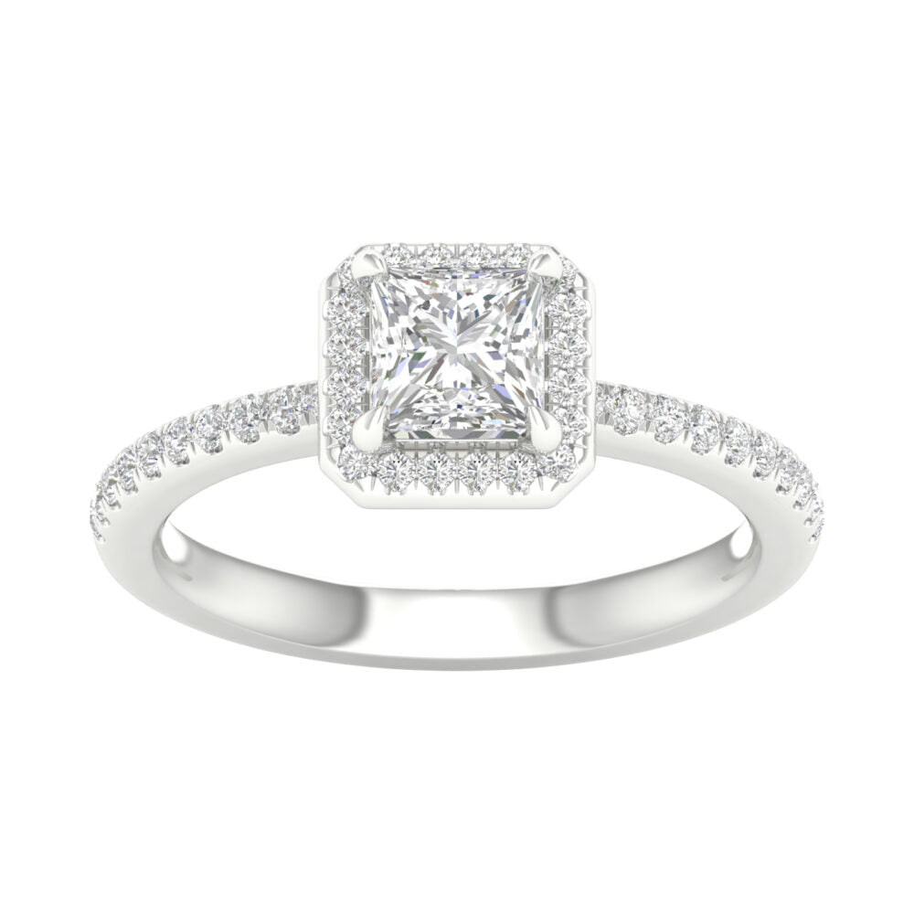 Lab-Grown Princess Cut Diamond Halo Ring