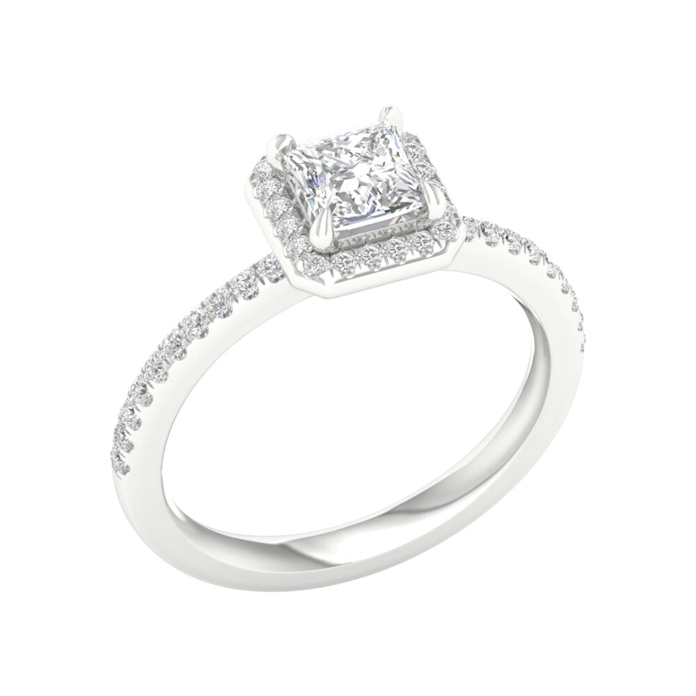 Lab-Grown Princess Cut Diamond Halo Ring