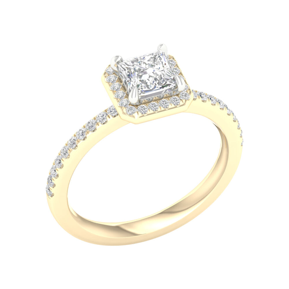 Lab-Grown Princess Cut Diamond Halo Ring
