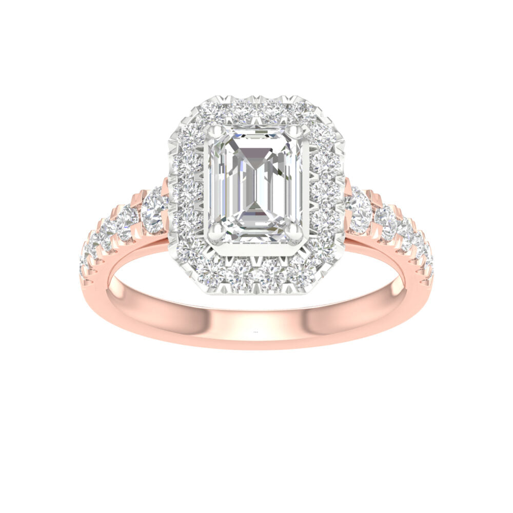 Lab-Grown Emerald Cut Diamond Halo Ring