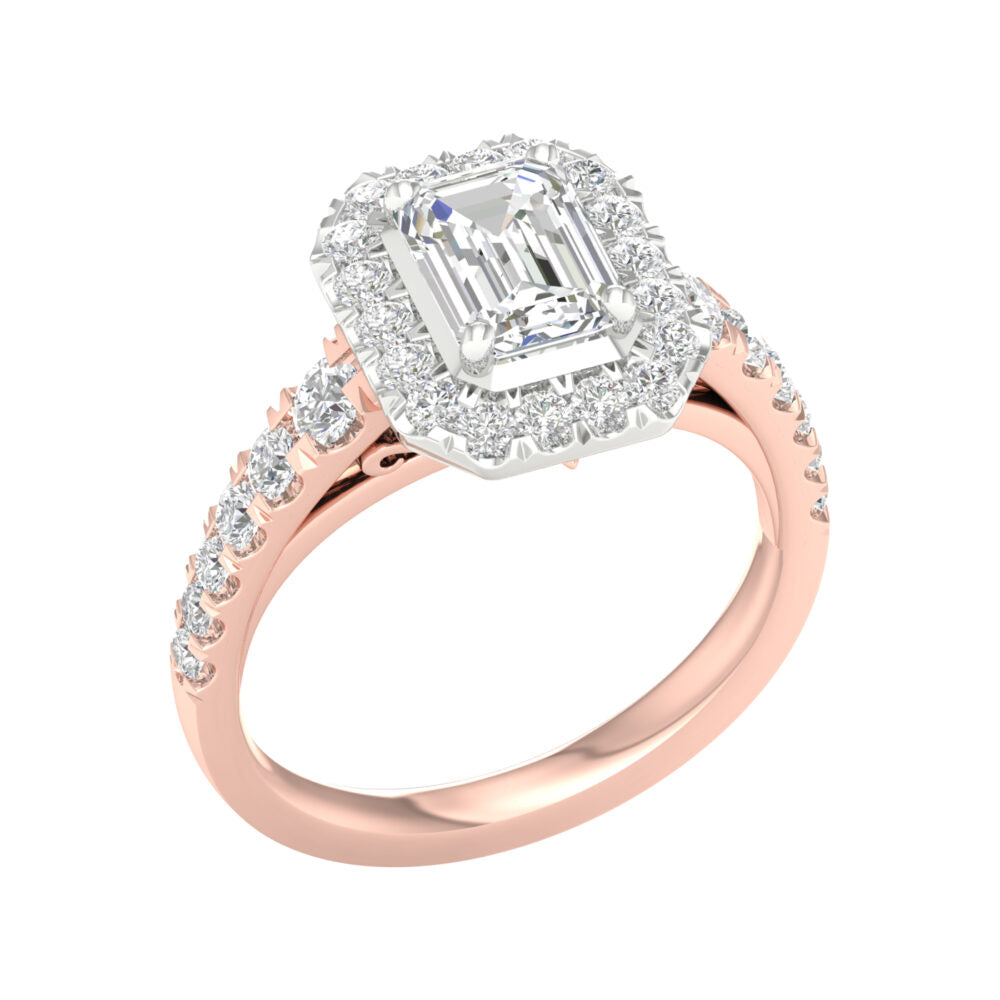 Lab-Grown Emerald Cut Diamond Halo Ring