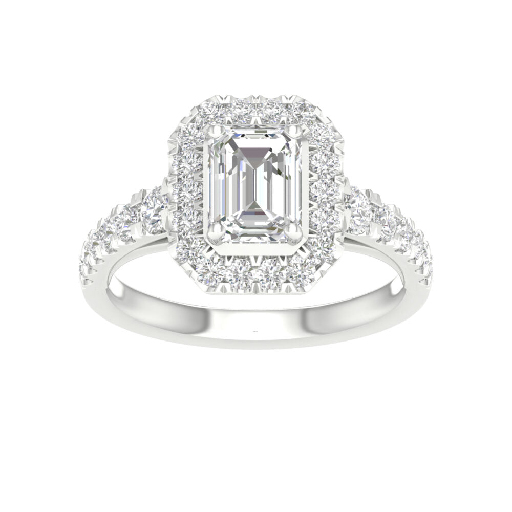 Lab-Grown Emerald Cut Diamond Halo Ring