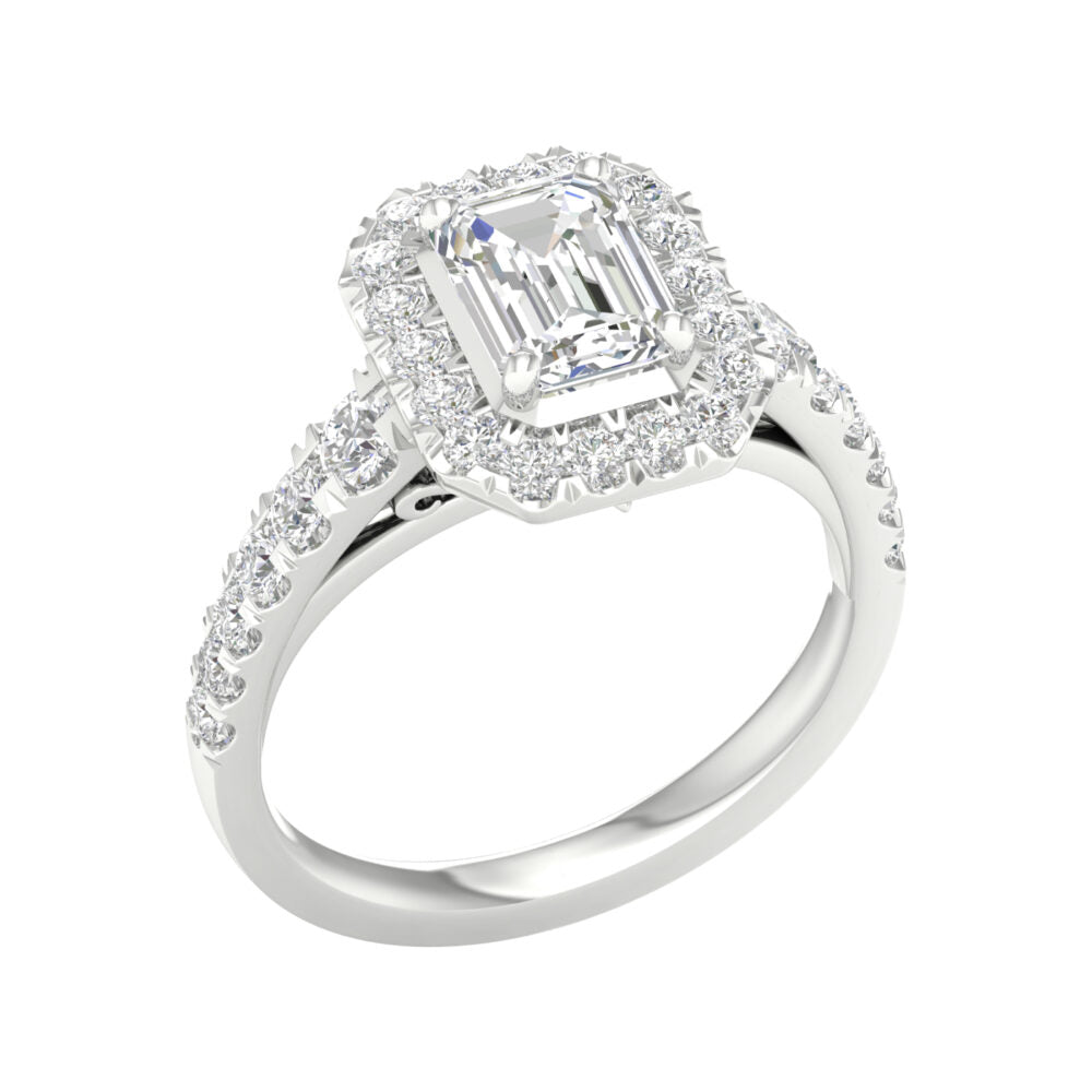 Lab-Grown Emerald Cut Diamond Halo Ring