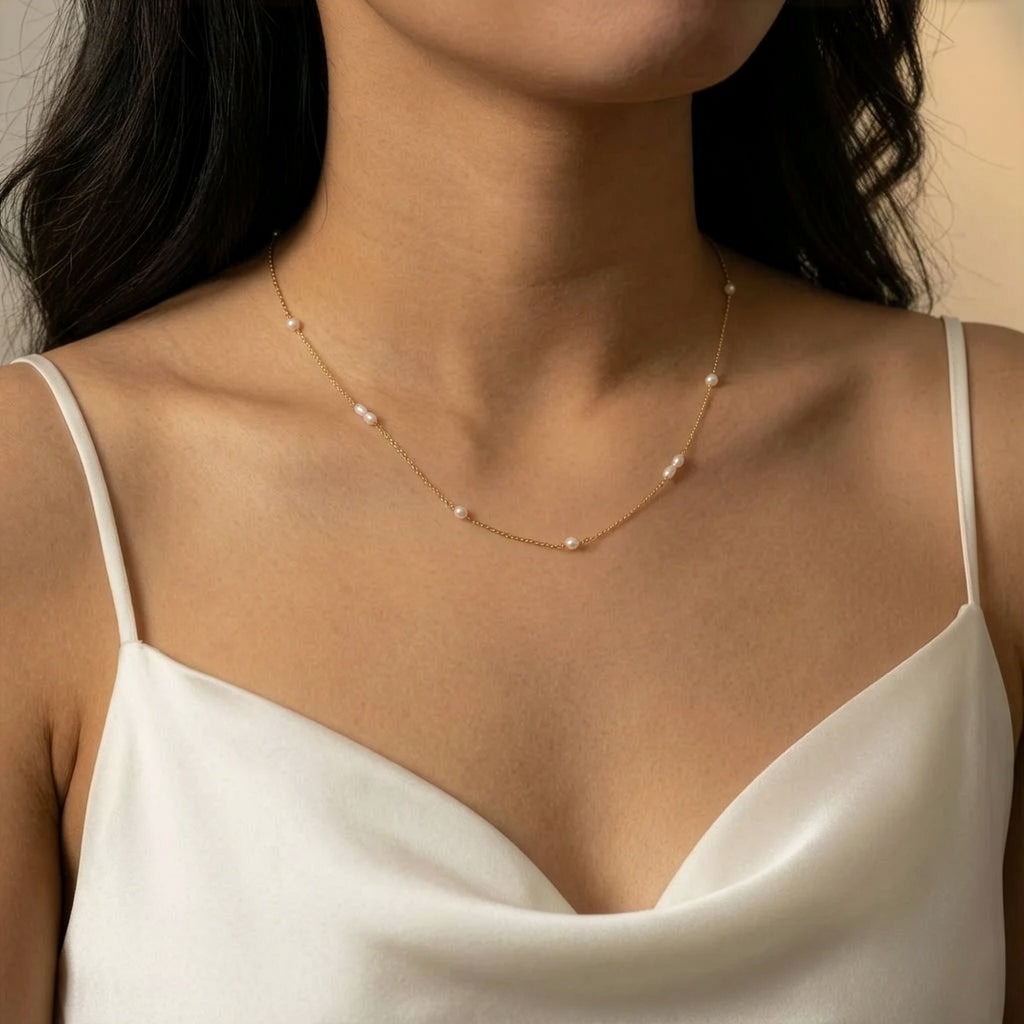 Sterling Silver Gold Vermeil Freshwater Pearl Necklace