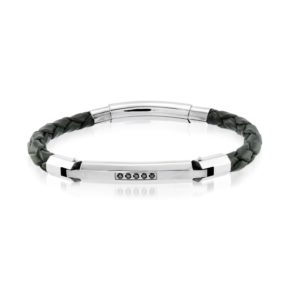 Stainless & Leather CZ Bracelet