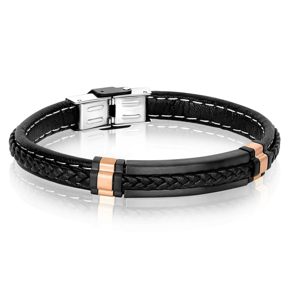 Braided Leather & Stainless Bracelet