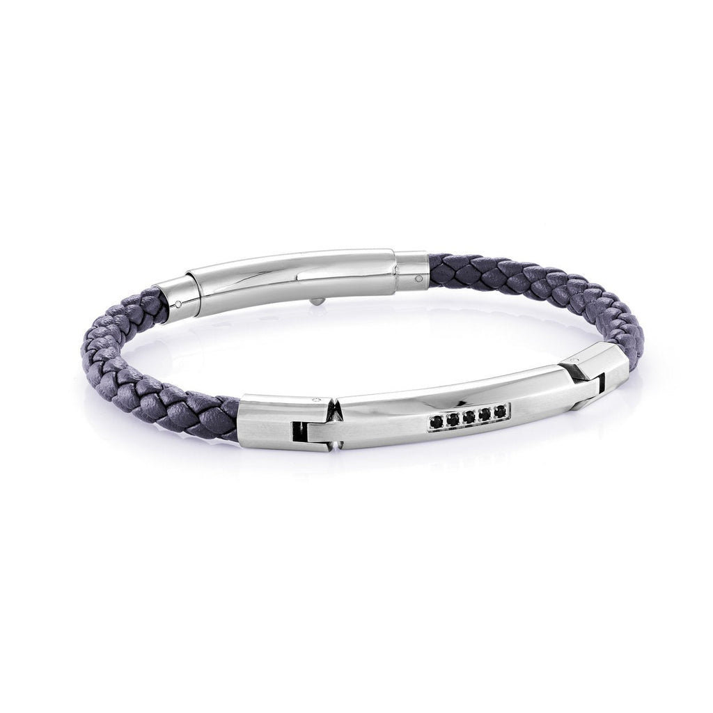 Stainless & Leather CZ Bracelet