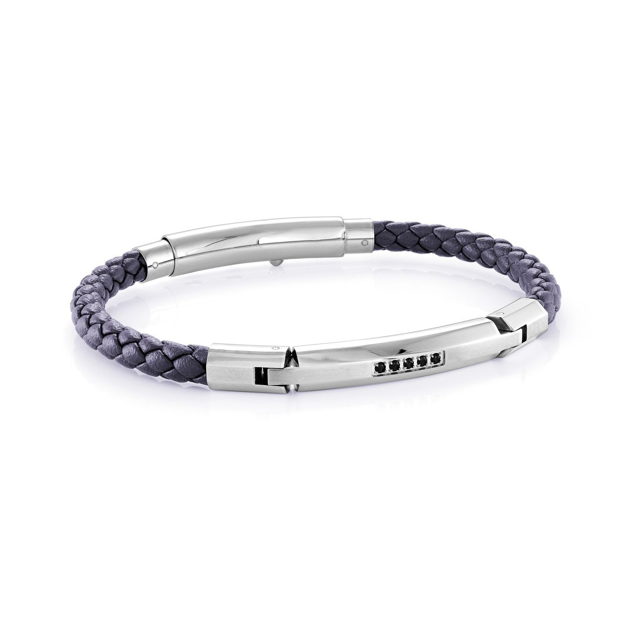Stainless & Leather CZ Bracelet
